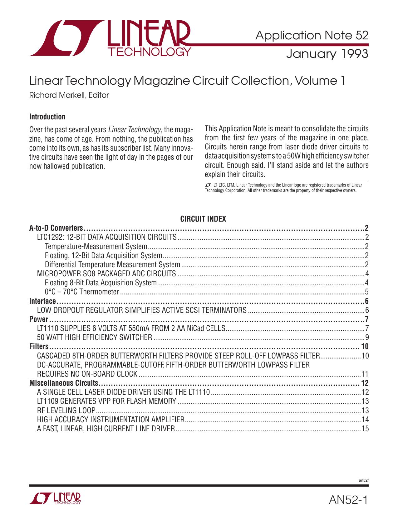 AN52 - Linear Technology Magazine Circuit Collection, Volume 1 by Linear Technology Corporation