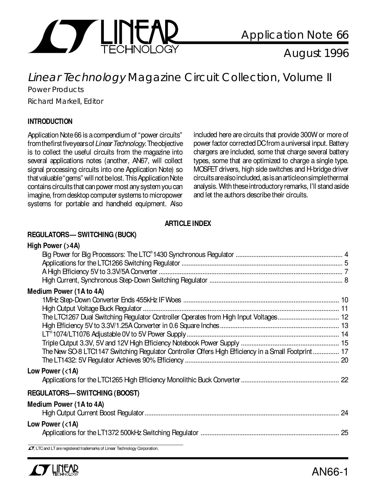 AN66 - Linear Technology Magazine Circuit Collection, Volume II by Linear Technology Corporation