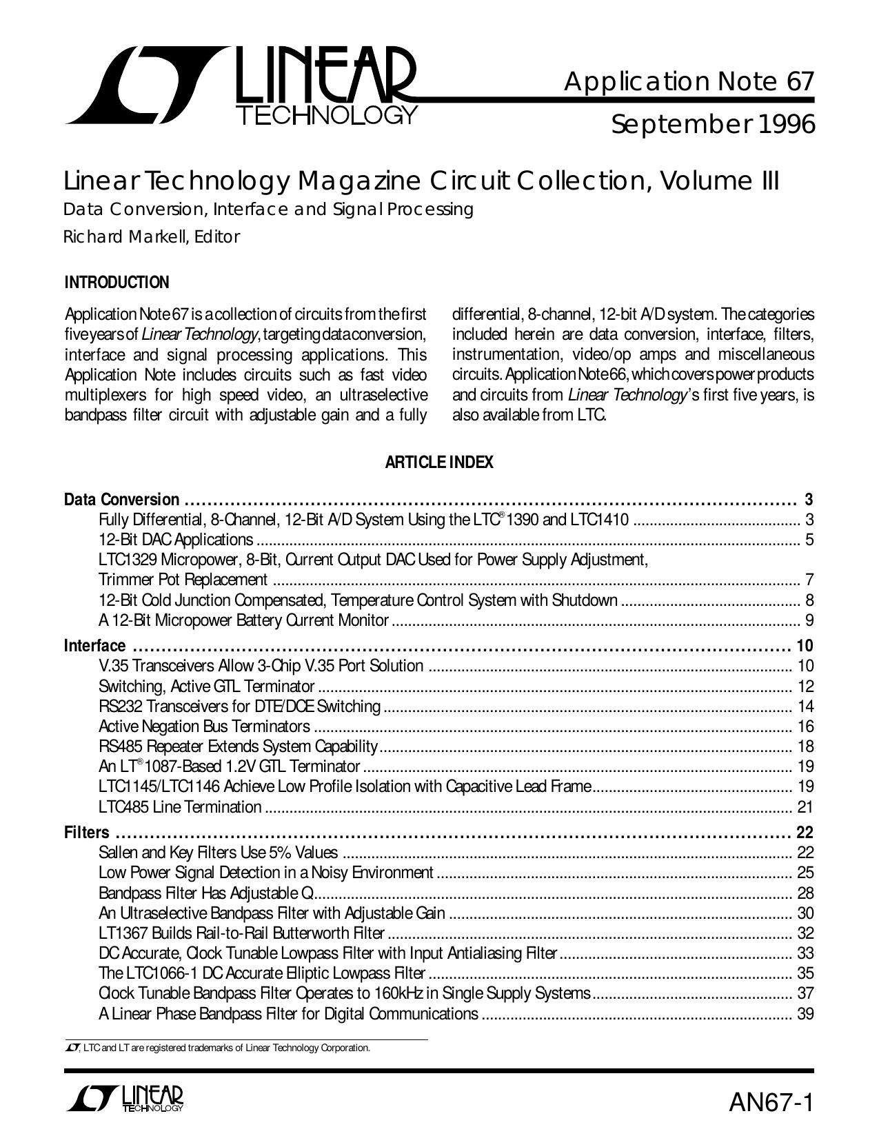 AN67 - Linear Technology Magazine Circuit Collection, Volume III by Linear Technology Corporation