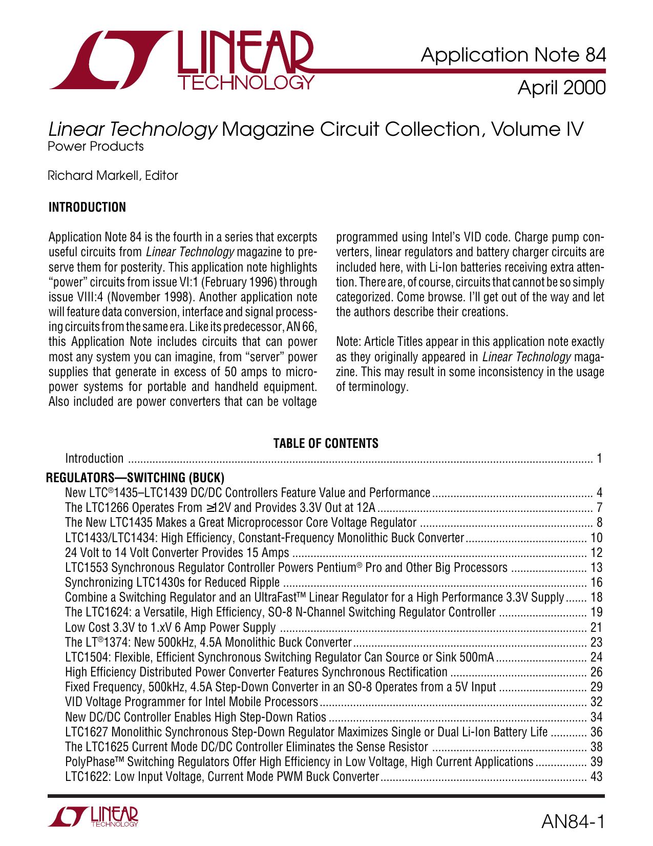 AN84 - Linear Technology Magazine Circuit Collection, Volume IV by Linear Technology Corporation