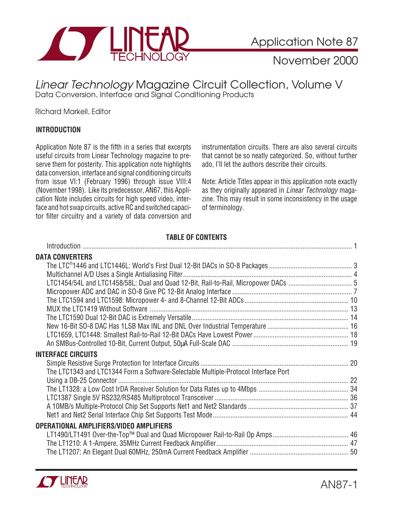 AN87 - Linear Technology Magazine Circuit Collection, Volume V: Data Conversion, Interface and Signal Conditioning Products by Linear Technology Corporation