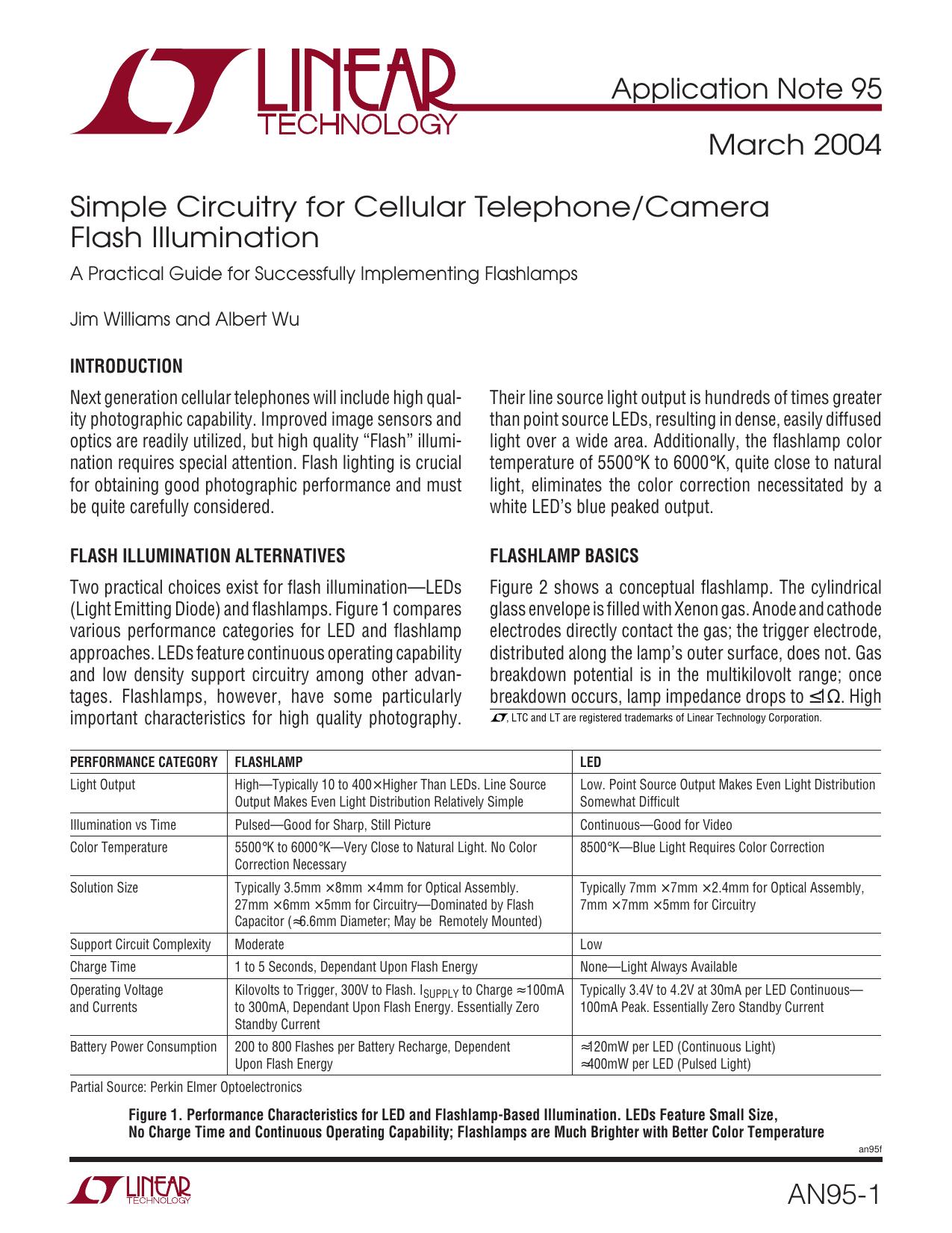 AN95 - Simple Circuitry for Cellular TelephoneCamera Flash Illumination: A Practical Guide for Successfully Implementing Flashlamps by Linear Technology Corporation