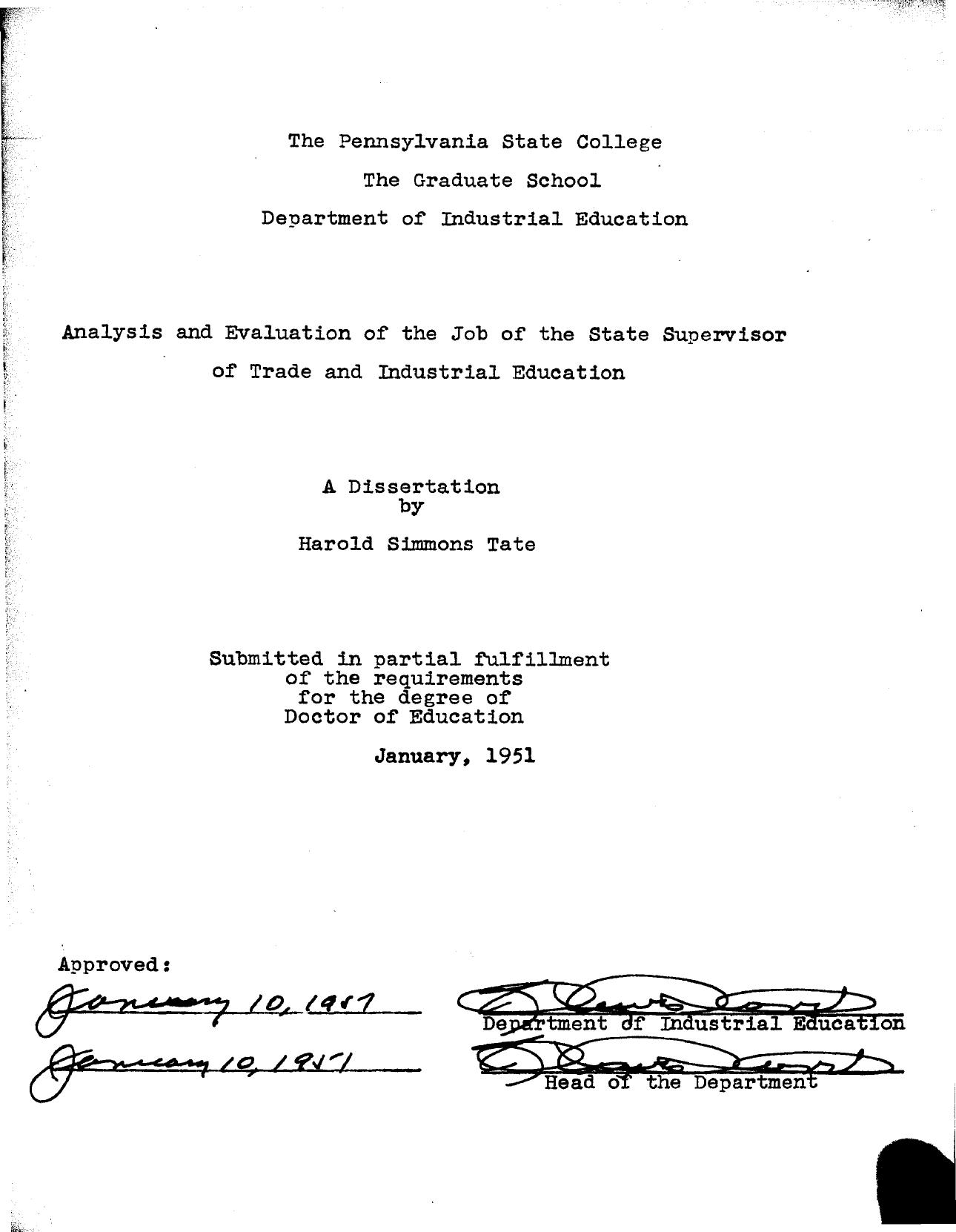 ANALYSIS AND EVALUATION OF THE JOB OF THE STATE SUPERVISOR OF TRADE AND INDUSTRIAL EDUCATION by TATE HAROLD SIMMONS