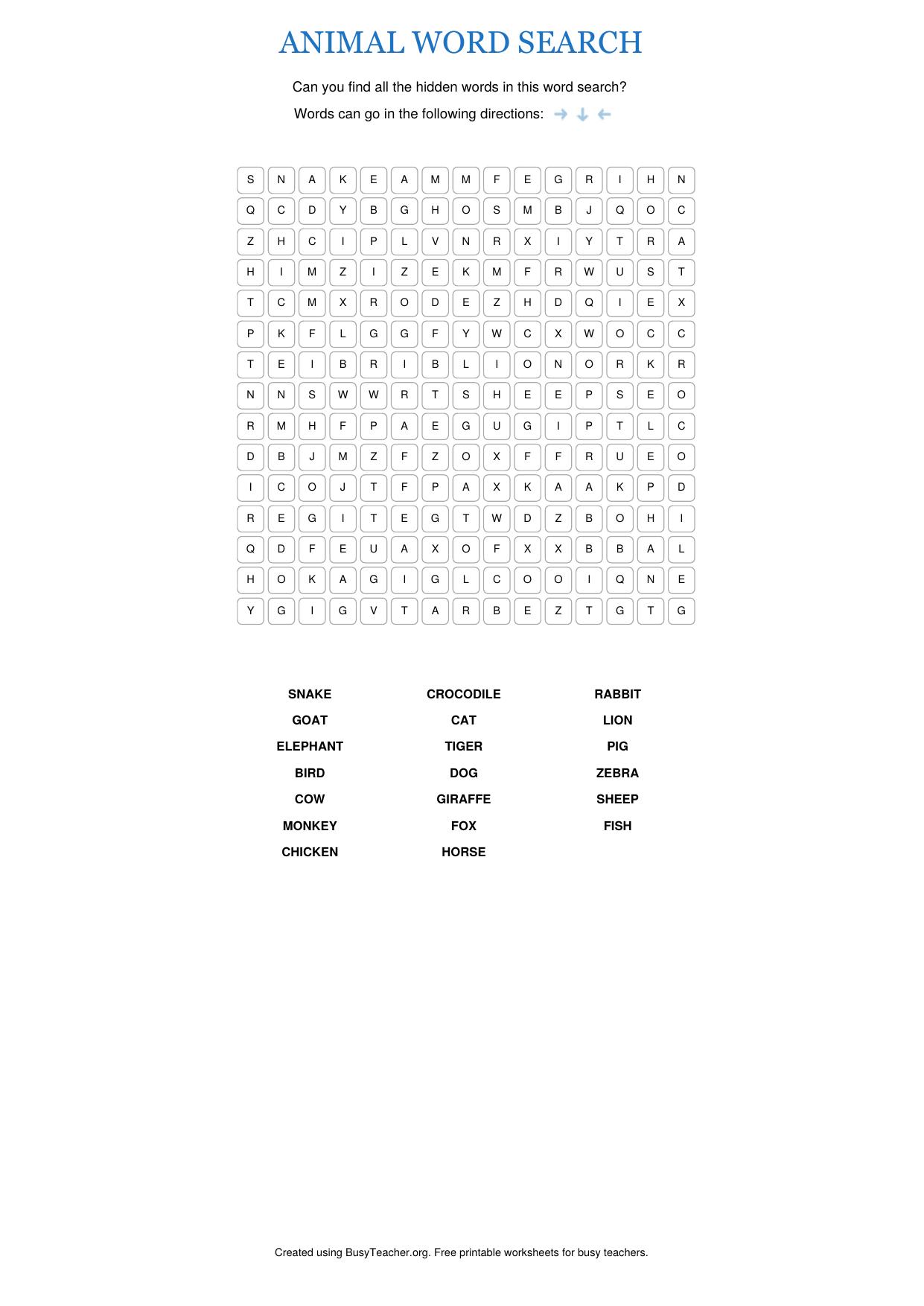 ANIMAL WORD SEARCH by Unknown