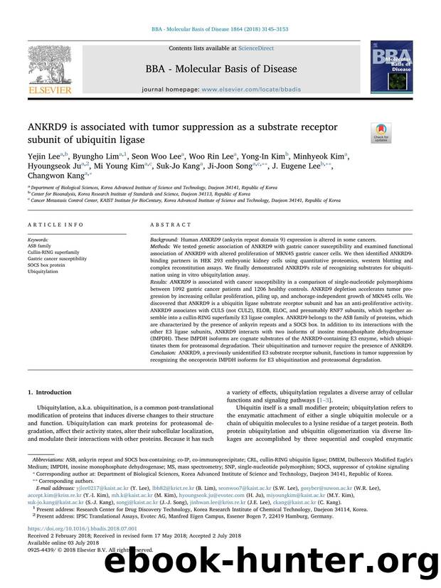 ANKRD9 is associated with tumor suppression as a substrate receptor subunit of ubiquitin ligase by unknow