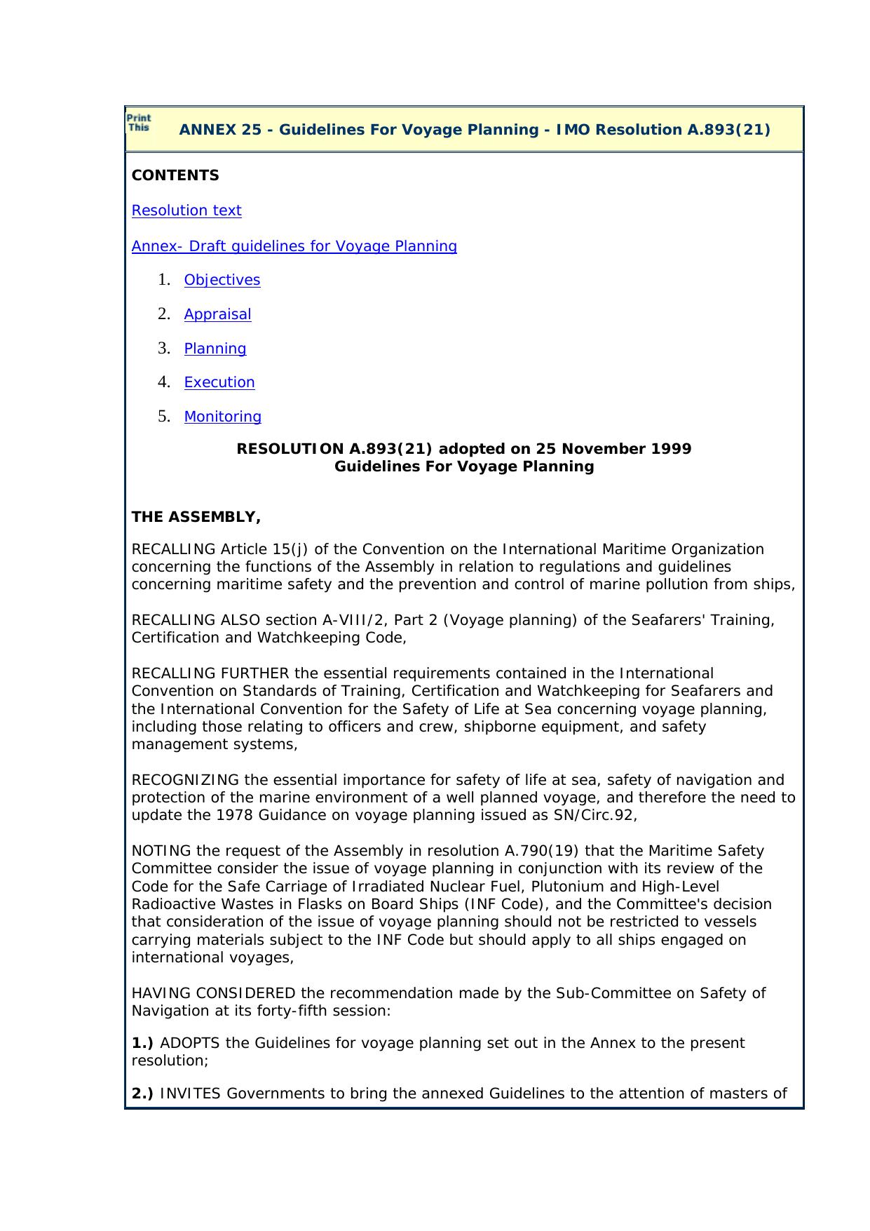 ANNEX 25 - Guidelines For Voyage Planning - IMO Resolution A by Chris J Roberts