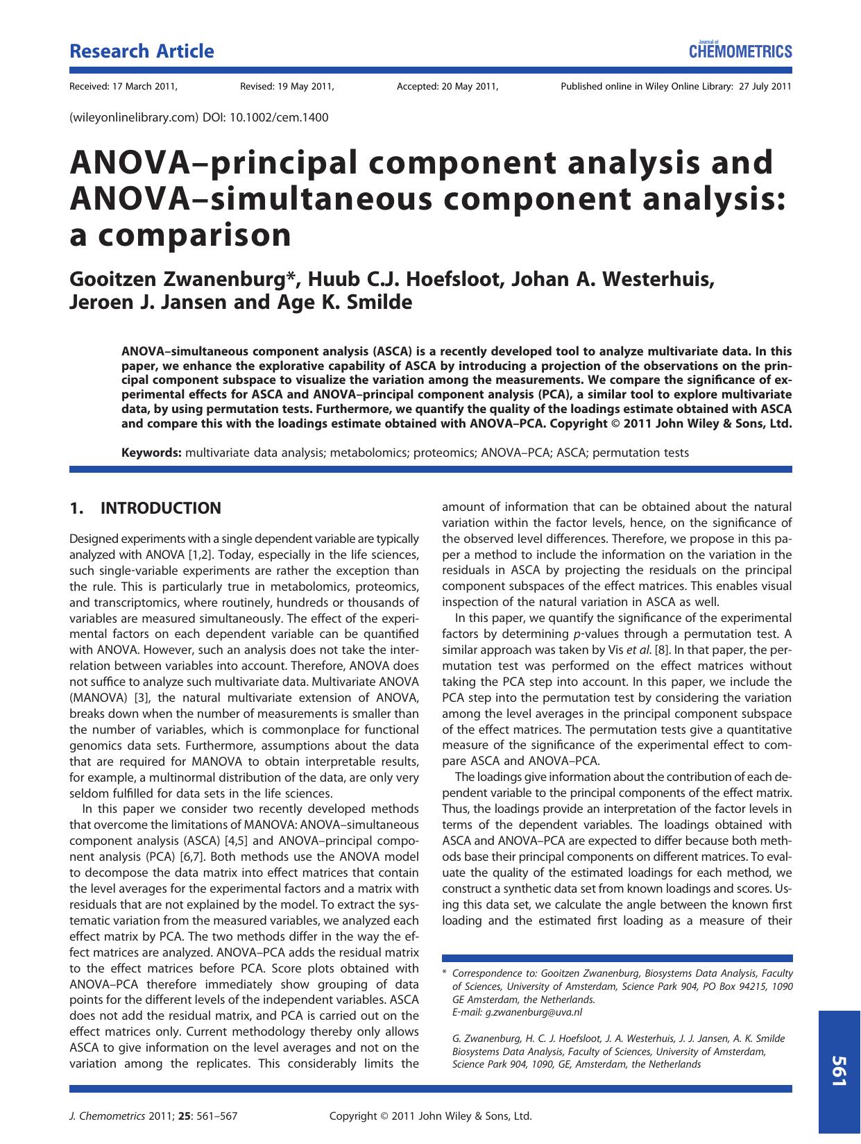 ANOVAprincipal component analysis and ANOVAsimultaneous component analysis: a comparison by Unknown