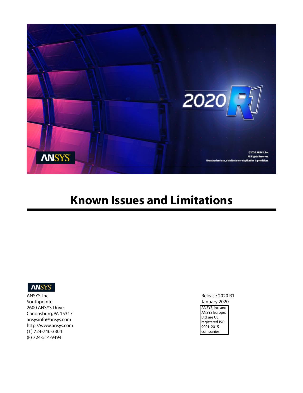 ANSYS, Inc. Known Issues and Limitations by Unknown