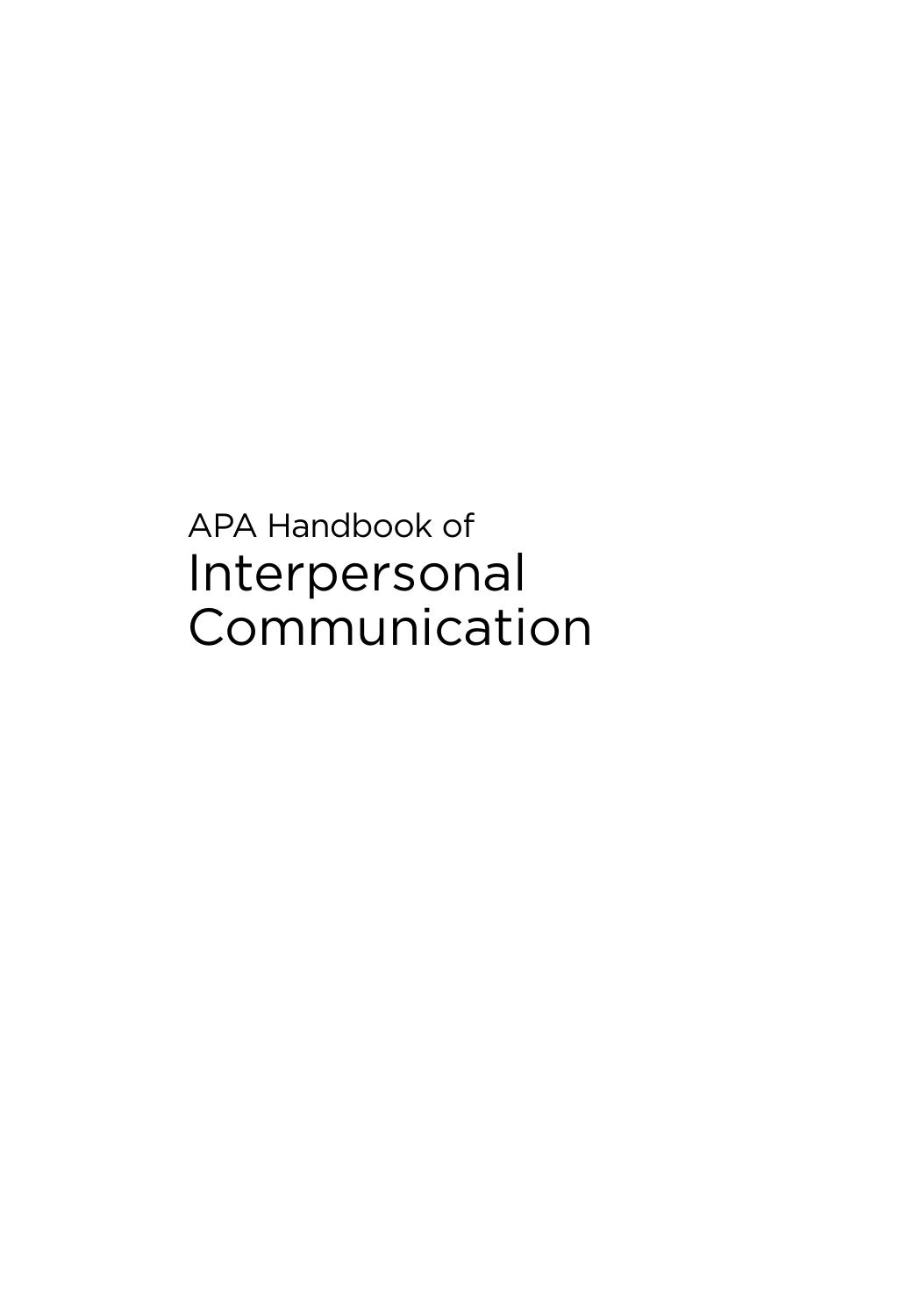 APA Handbook of Interpersonal Communication by David Matsumoto