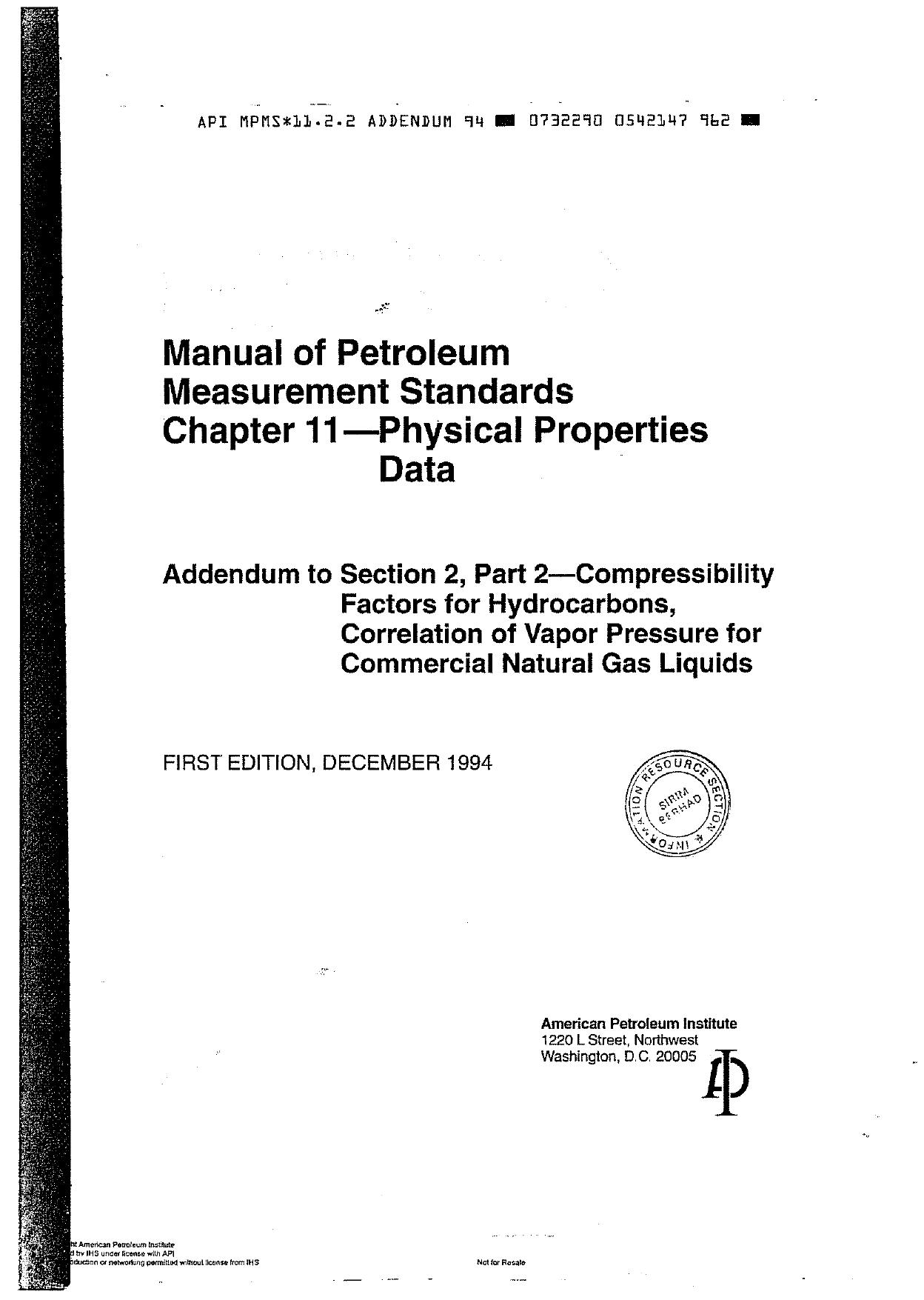API MPMS 11.2.2 ADDENDUM (1994) by Unknown