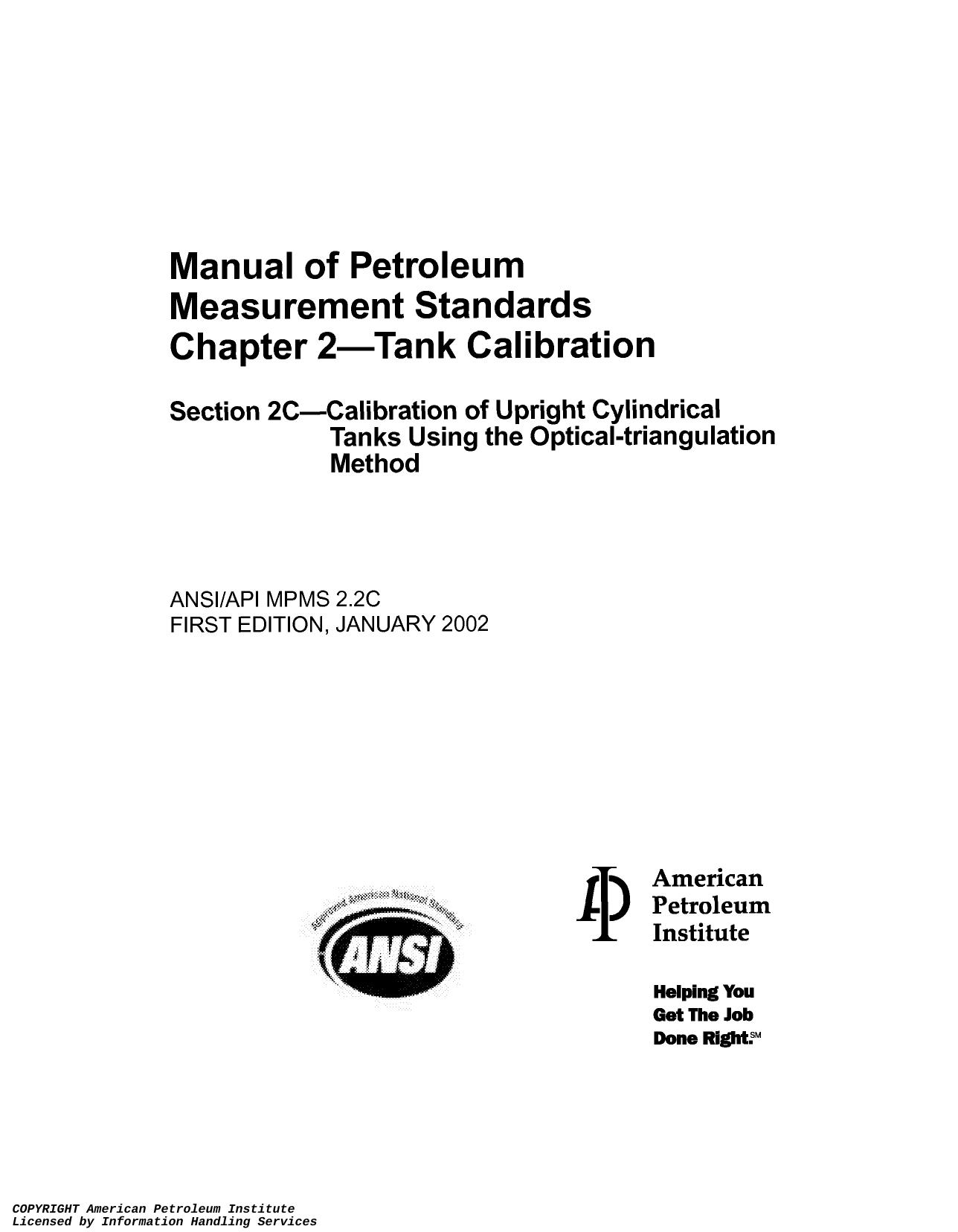 API MPMS 2.2C, Tank Calibration by Unknown