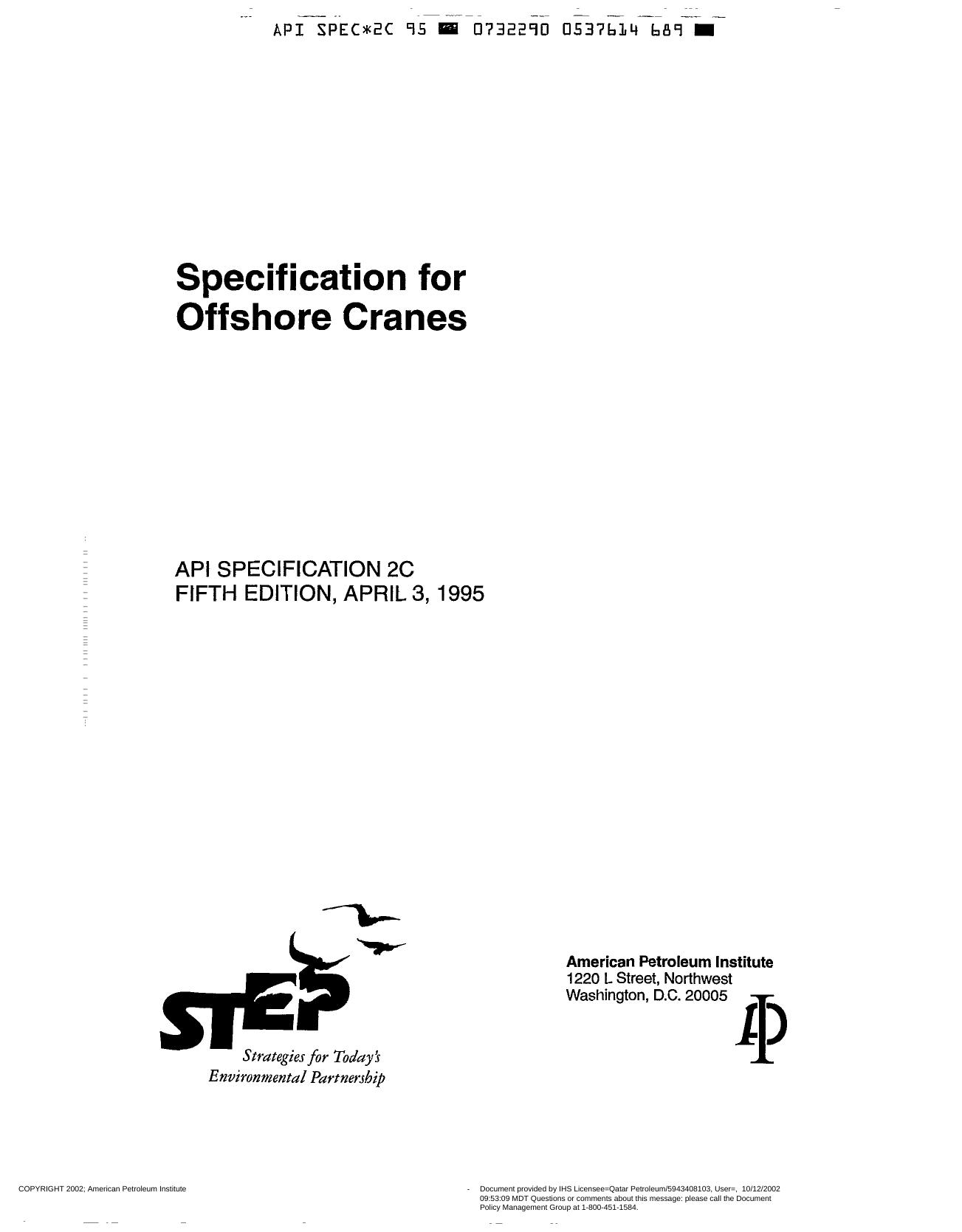 API-SPEC-2C-SPECIFICATION FOR OFFSHORE CRANES by API