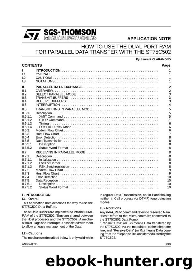 APPLICATION NOTE HOW TO USE THE DUAL PORT RAM FOR PARALLEL DATA TRANSFER WITH THE ST75C502 by SGS-THOMSON Microelectronics