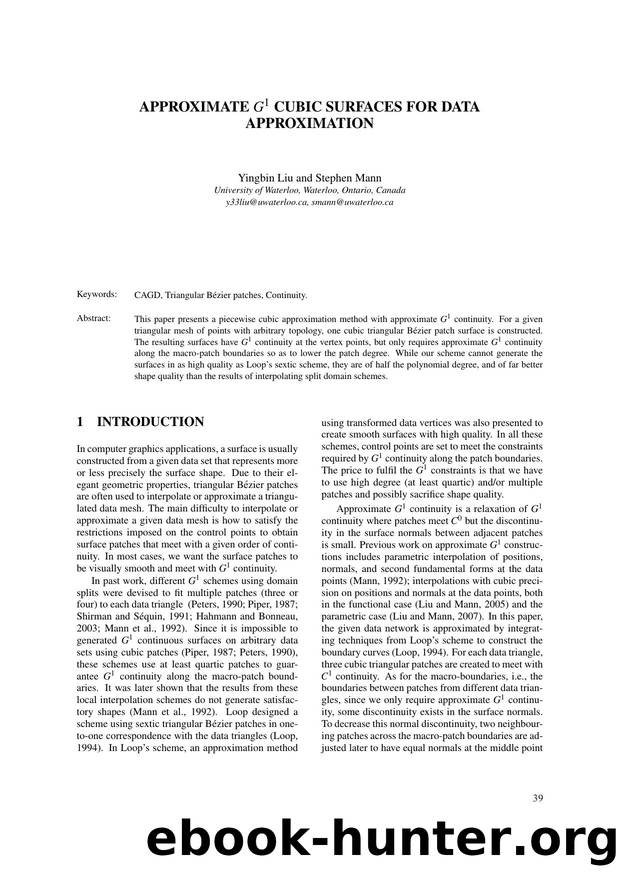 APPROXIMATE G1 CUBIC SURFACES FOR DATA APPROXIMATION by Yingbin Liu & Stephen Mann