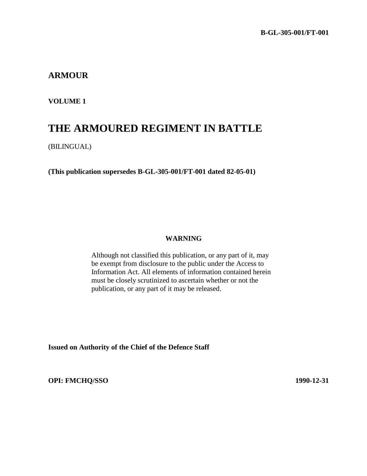 ARMOUR, VOLUME 1, THE ARMOURED REGIMENT IN BATTLE by Unknown