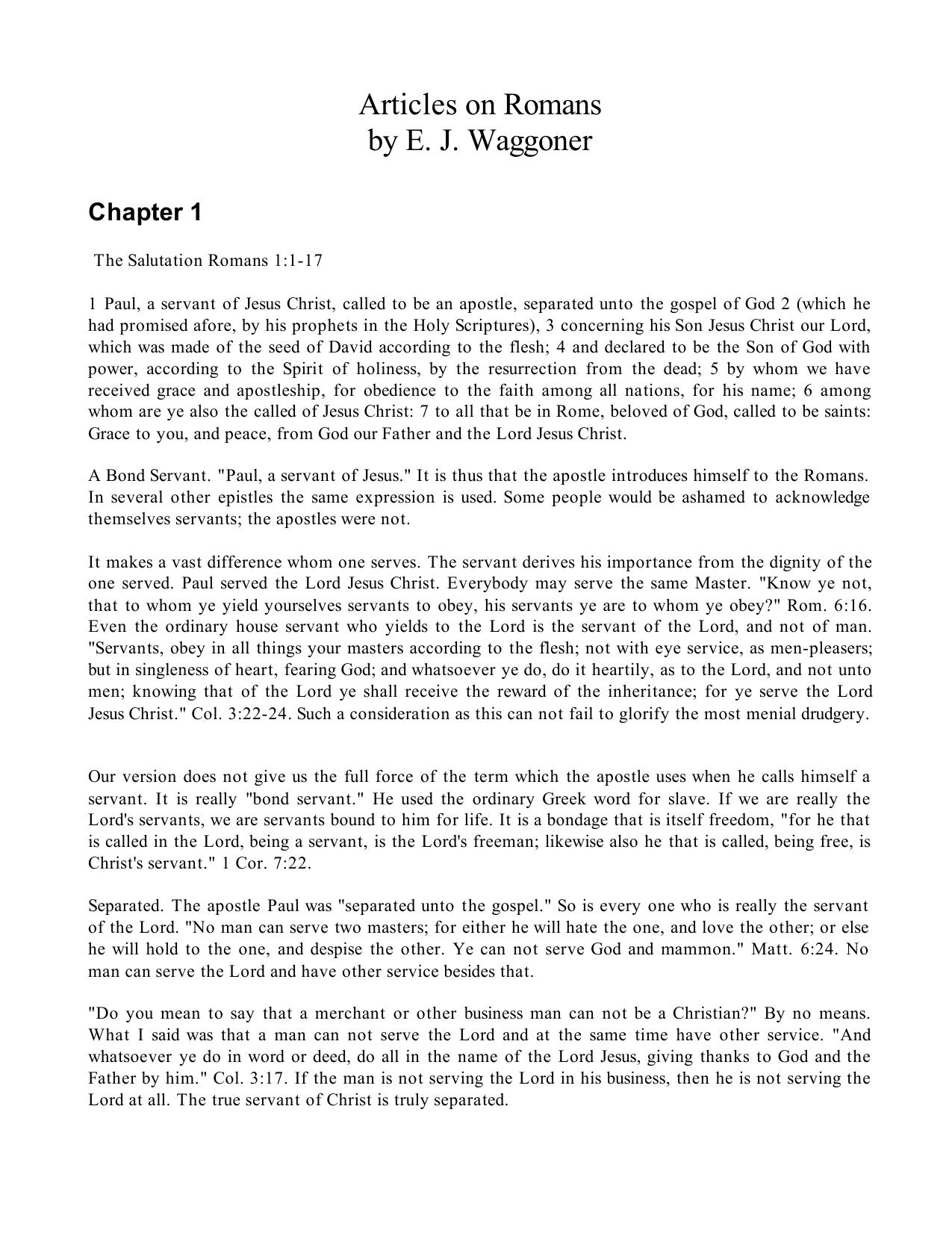 ARTICLES ON ROMANS by Aaron Roberson