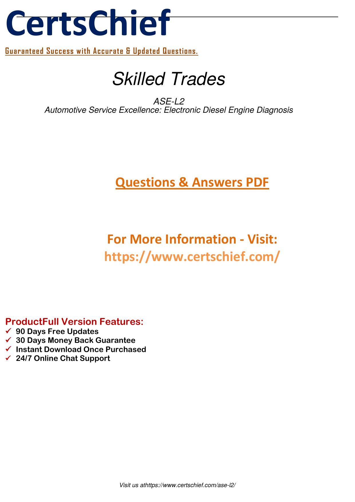 ASE-L2 exam is a certification exam offered by the National Institute for Automotive Service Excellence (ASE) for automotive technicians who specialize in advanced engine performance. by CertsChief