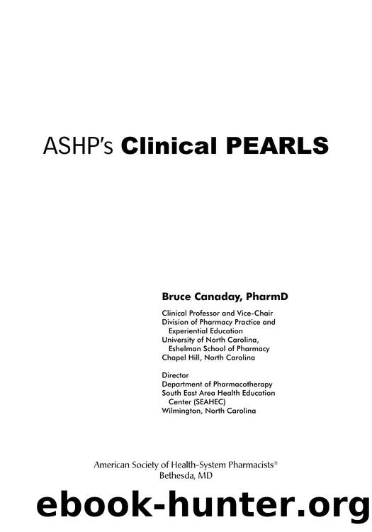 ASHP's Clinical Pearls by Bruce Canaday