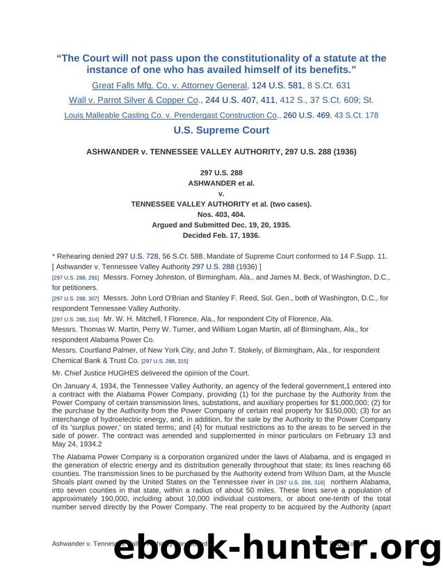 ASHWANDER v. TENNESSEE VALLEY AUTHORITY by Unknown