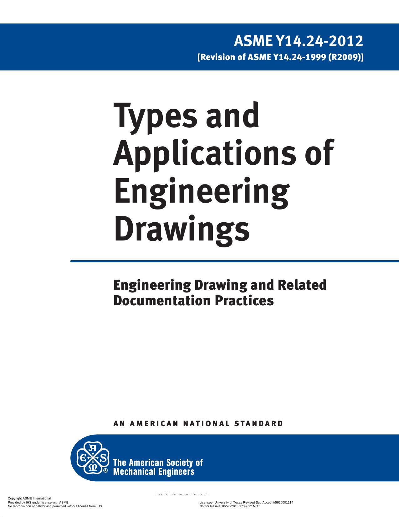 ASME Y14.24-2012 - Types and Applications of Engineering Drawings by The American Society of Mechanical Engineers