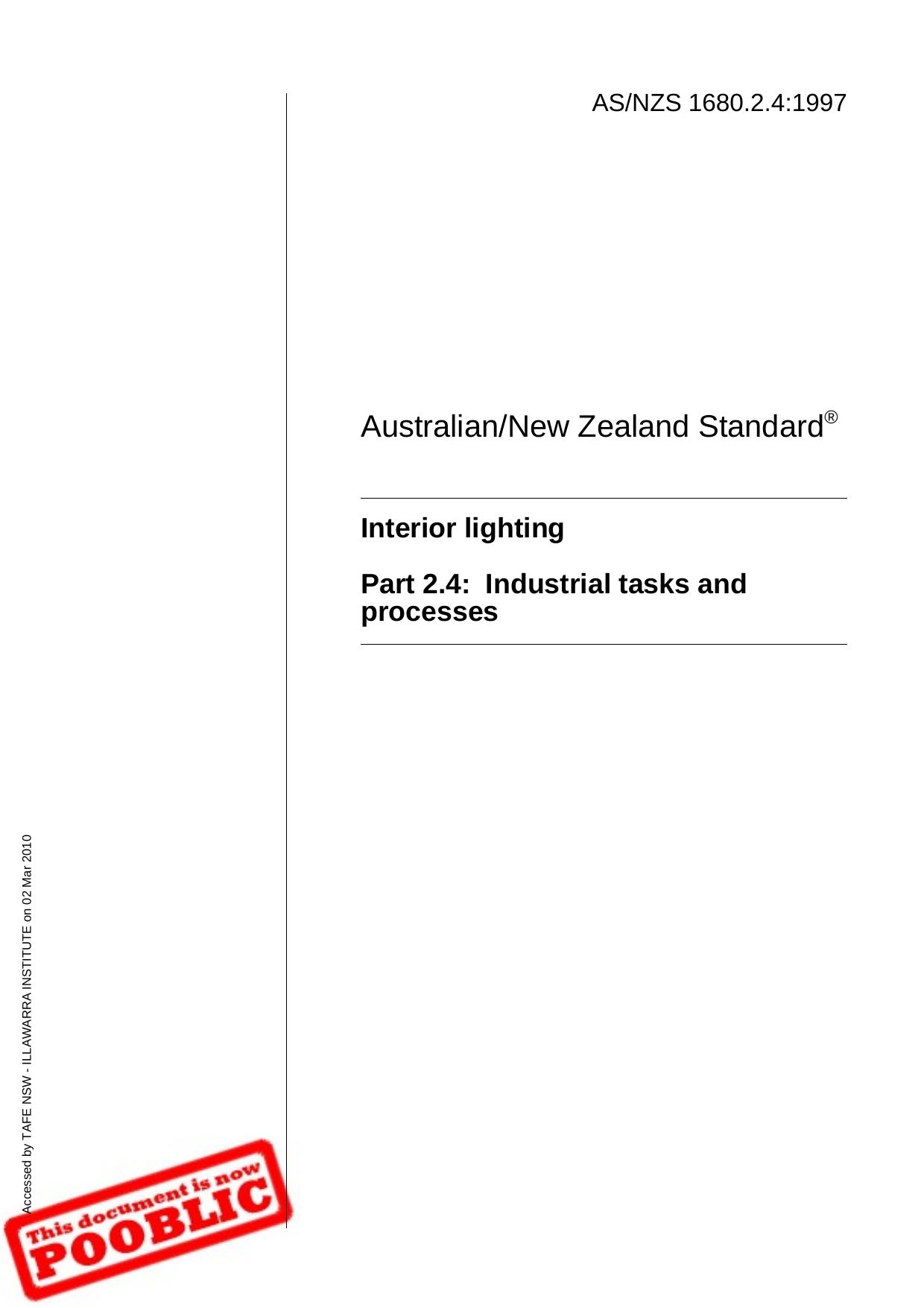ASNZS 1680.2.4:1997 Interior lighting - Industrial tasks and processes by Standards Australia