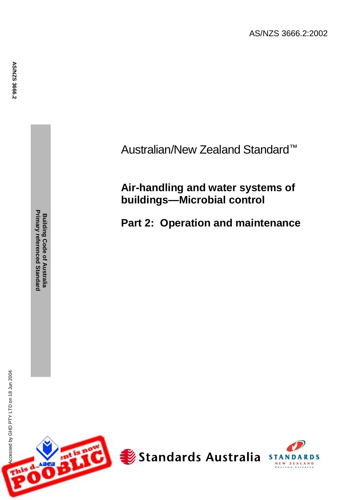 ASNZS 3666.2:2002 Air-handling and water systems of buildings-Microbial control - Operation and maintenance by Standards Australia