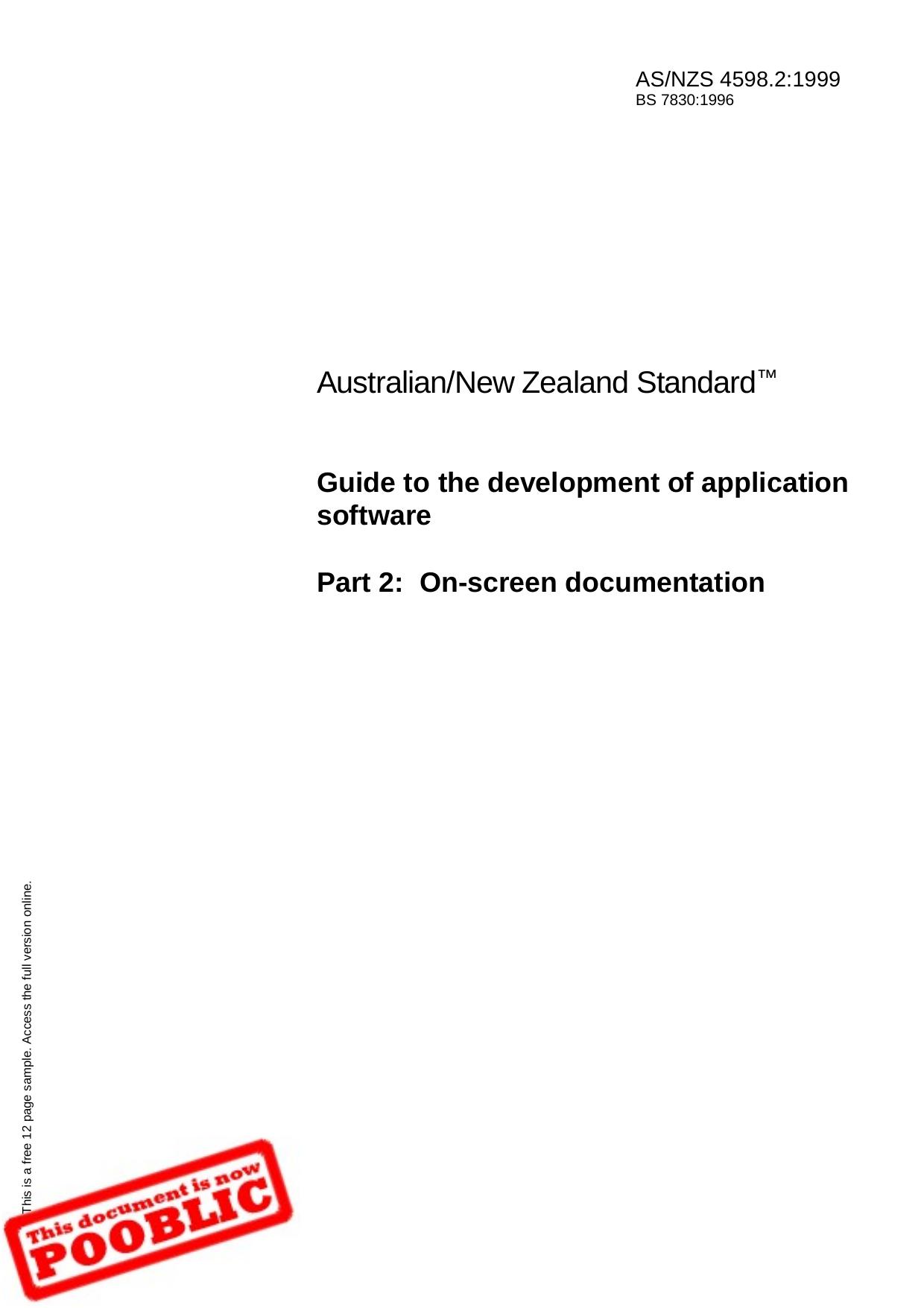 ASNZS 4598.2:1999 Guide to the development of application software - On-screen documentation by Standards Australia
