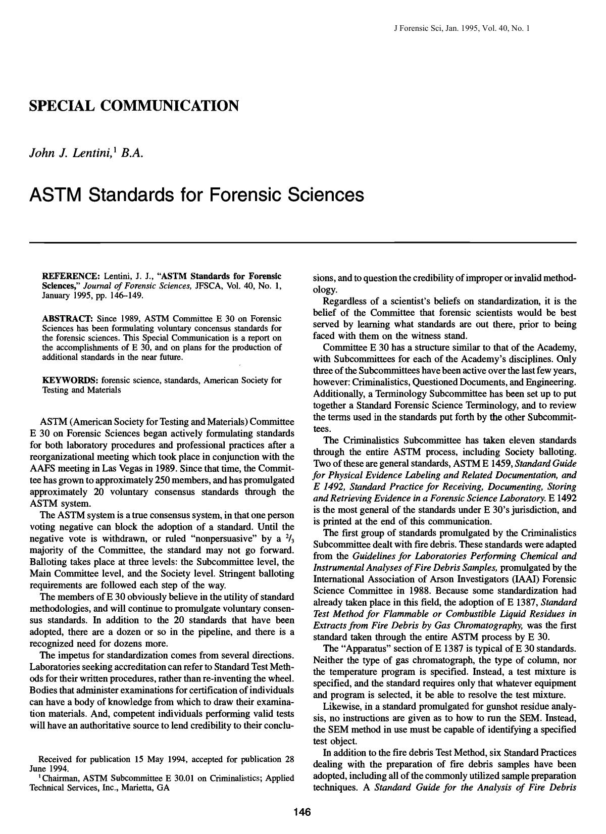 ASTM Standards for Forensic Sciences by Lentini JJ