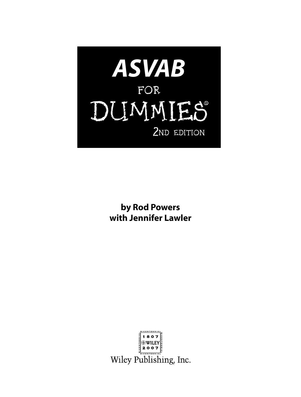 ASVAB for Dummies by Rod Powers Jennifer Lawler