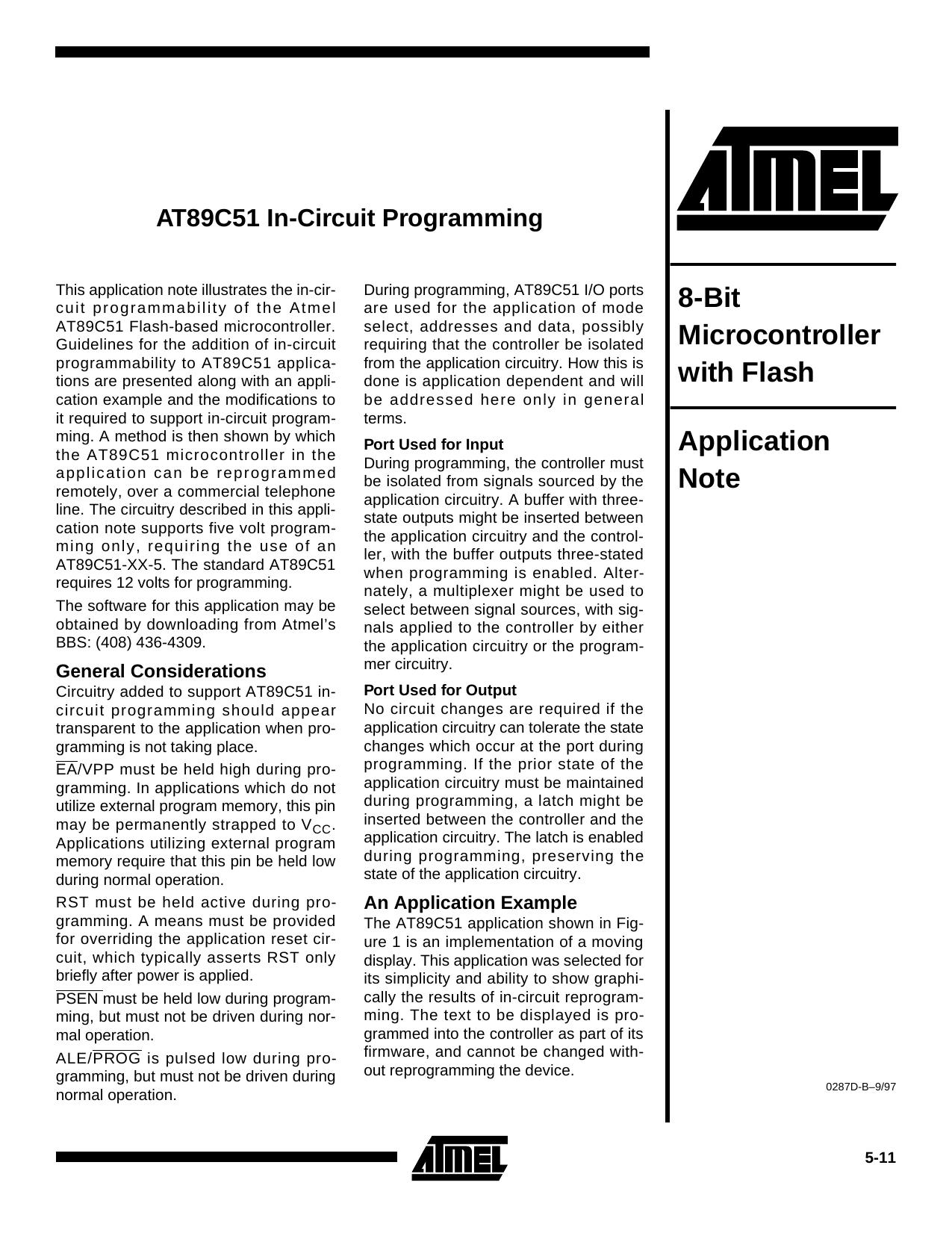 AT89C51 In-Circuit Programming Application Note 8-Bit MCU with Flash by Unknown