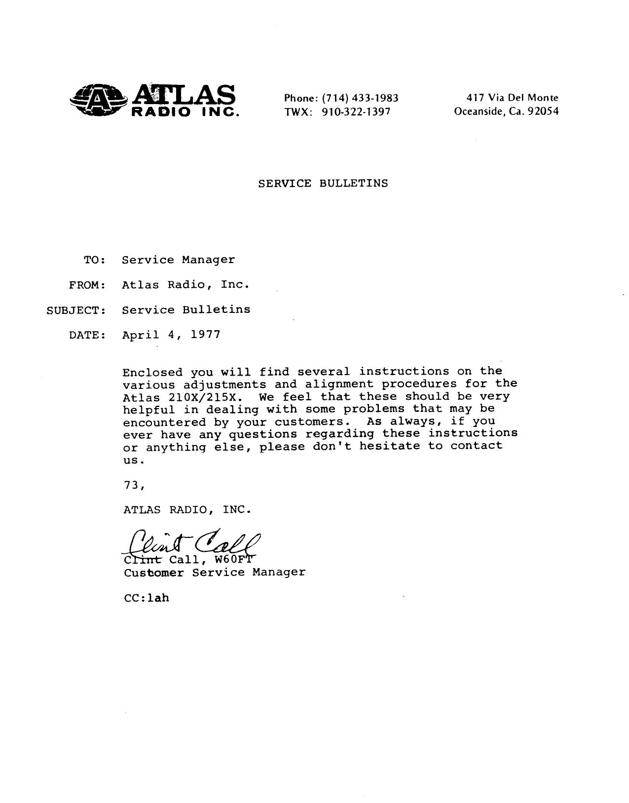 ATLAS SERVICE BULLETIN by Administrator