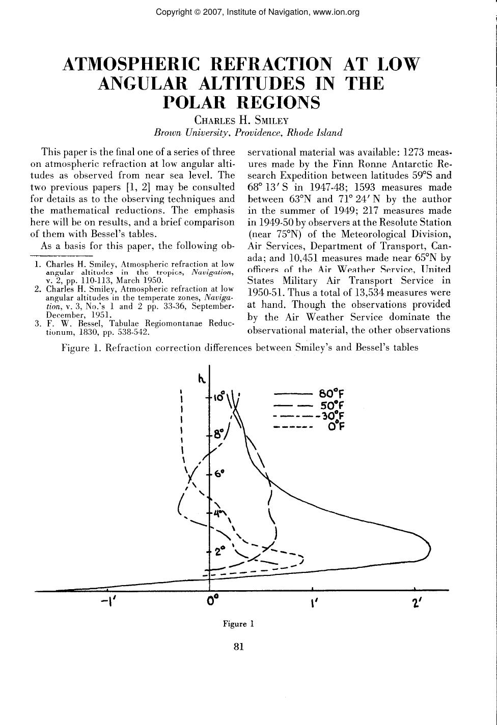 ATMOSPHERIC REFRACTION AT LOW ANGULAR ALTITUDES IN THE POLAR REGIONS by CHARLES H. SMILEY