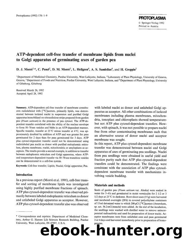 ATP-dependent cell-free transfer of membrane lipids from nuclei to Golgi apparatus of germinating axes of garden pea by Unknown