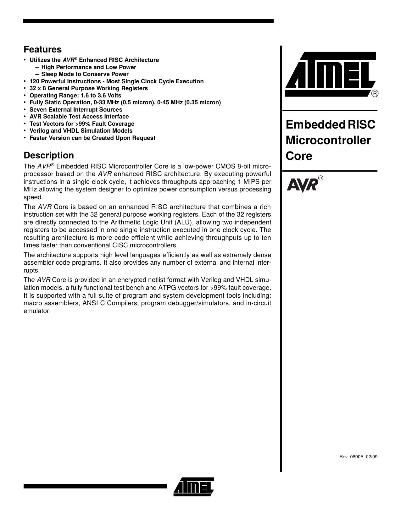 AVR Embedded RISC Microcontroller Core by Atmel Corporation
