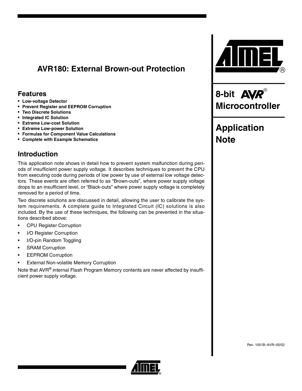 AVR180: External Brown-out Protection by Atmel Corporation