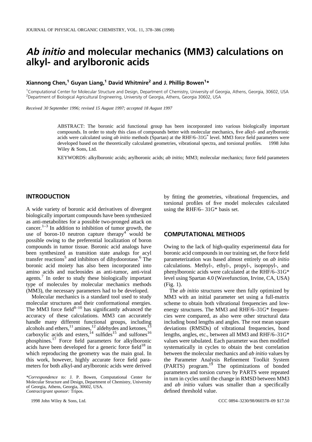 Ab initio and molecular mechanics (MM3) calculations on alkyl- and arylboronic acids by Unknown