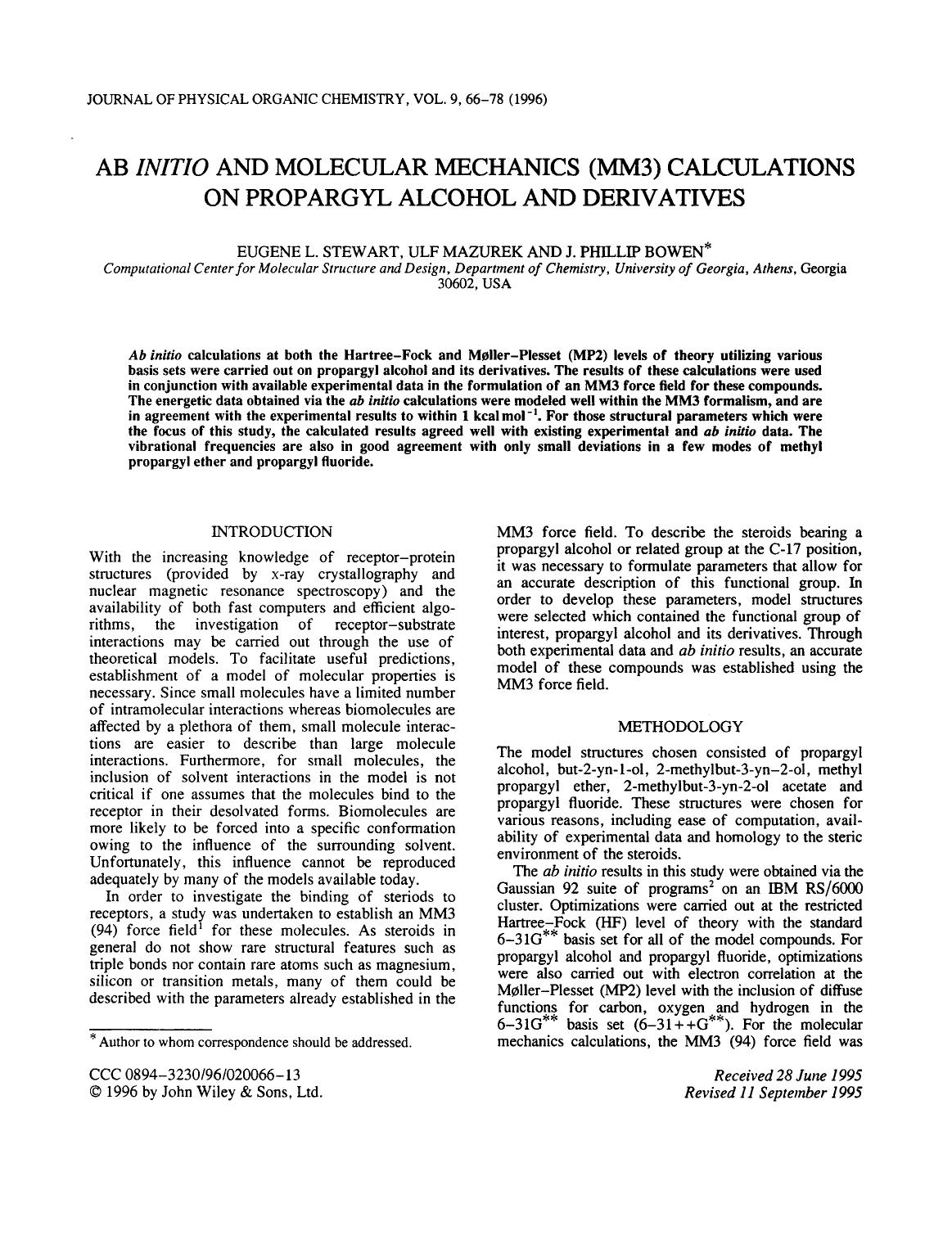 Ab initio and molecular mechanics (MM3) calculations on propargyl alcohol and derivatives by Unknown