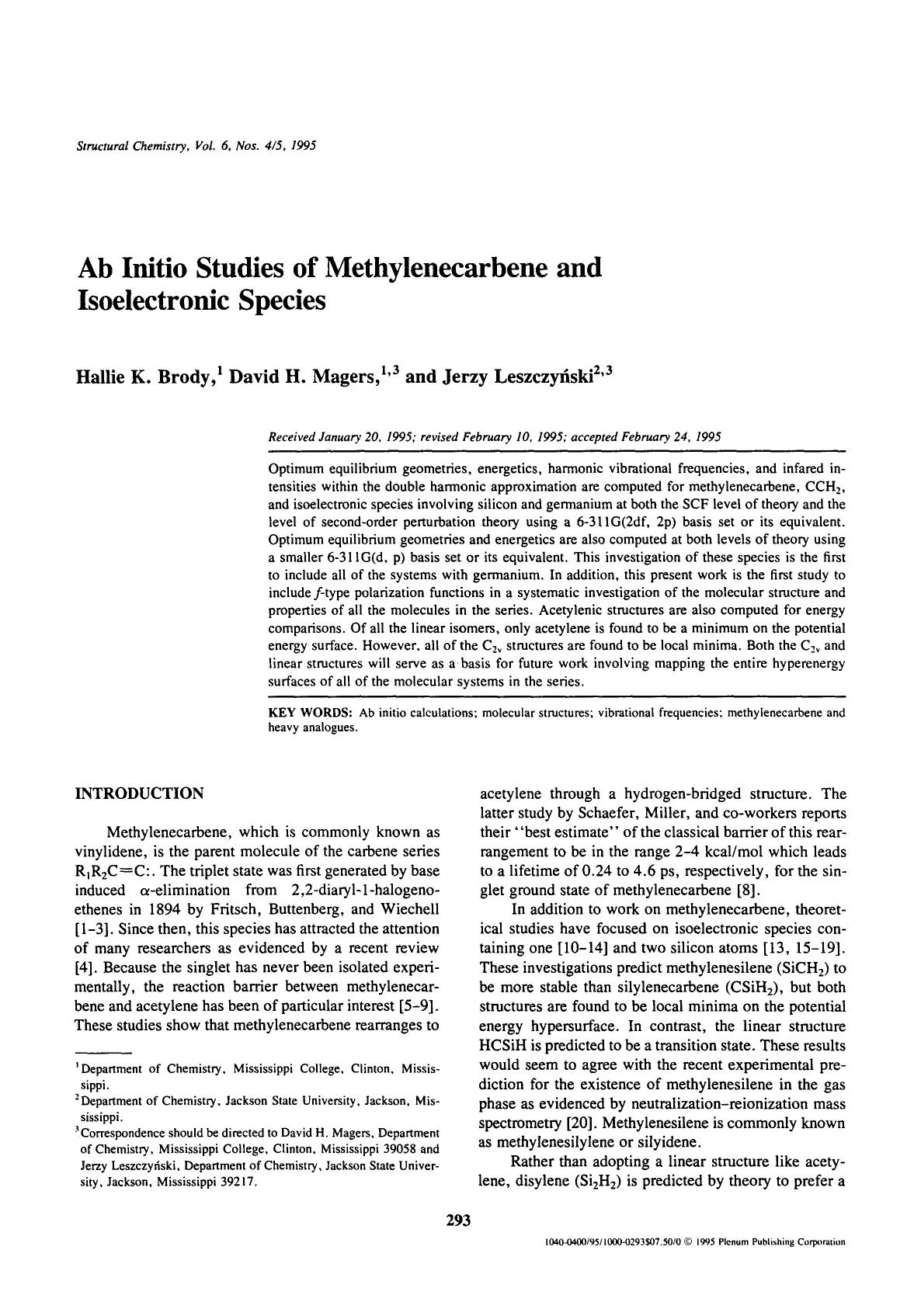 Ab initio studies of methylenecarbene and isoelectronic species by Unknown