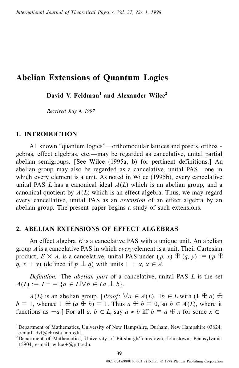 Abelian Extensions of Quantum Logics by Unknown