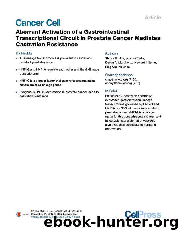 Aberrant Activation of a Gastrointestinal Transcriptional Circuit in Prostate Cancer Mediates Castration Resistance by unknow