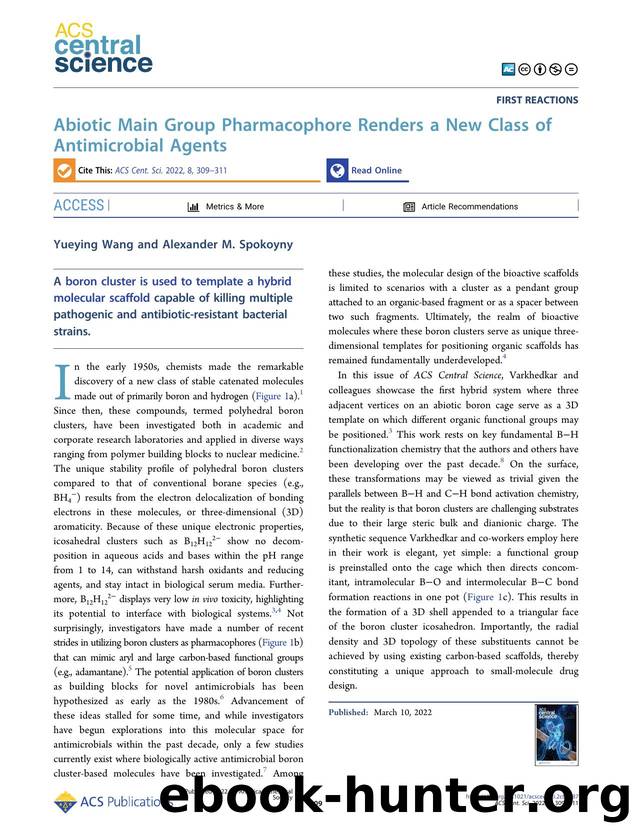 Abiotic Main Group Pharmacophore Renders a New Class of Antimicrobial Agents by Yueying Wang (ORCID: g/0000-0002-4204-0065) & Alexander M. Spokoyny (ORCID: g/0000-0002-5683-6240)