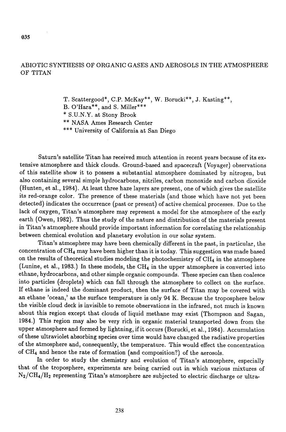 Abiotic synthesis of organic gases and aerosols in the atmosphere of titan by Unknown