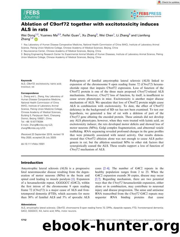 Ablation of C9orf72 together with excitotoxicity induces ALS in rats by Unknown