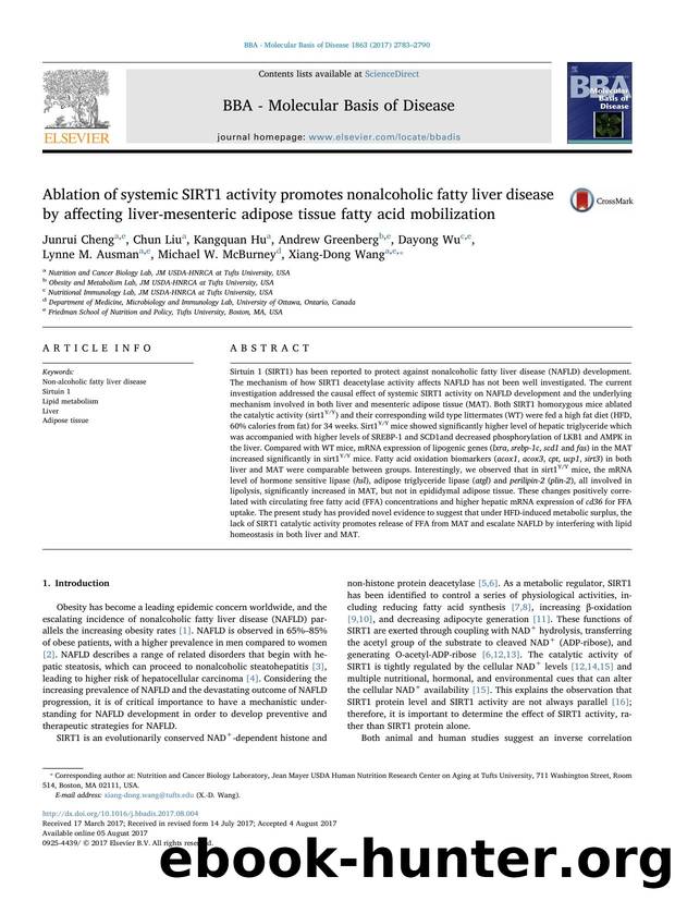Ablation of systemic SIRT1 activity promotes nonalcoholic fatty liver disease by affecting liver-mesenteric adipose tissue fatty acid mobilization by unknow