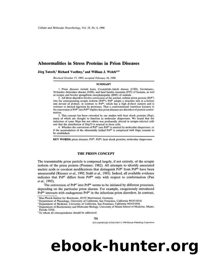 Abnormalities in Stress Proteins in Prion Diseases by Unknown