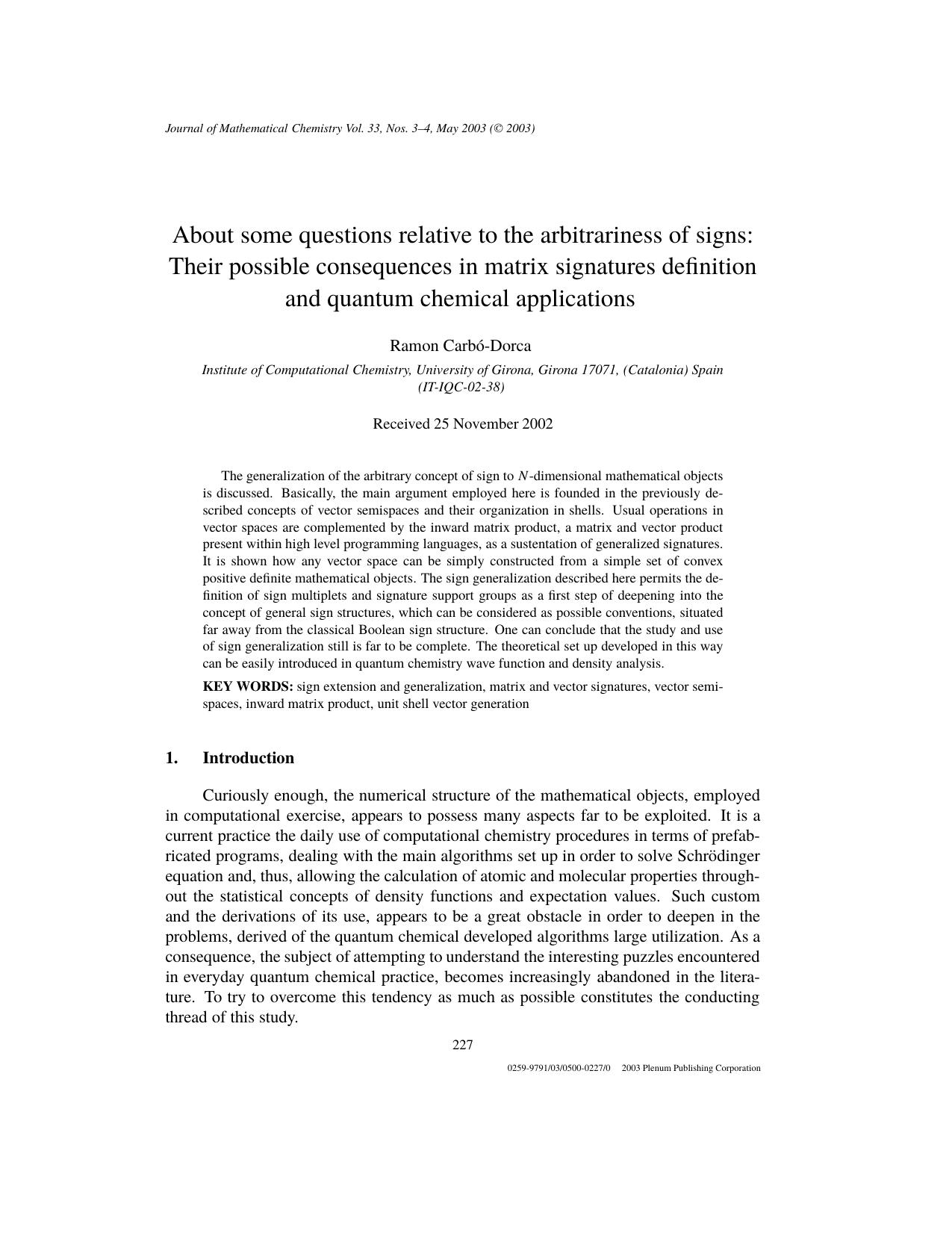 About Some Questions Relative to the Arbitrariness of Signs: Their Possible Consequences in Matrix Signatures Definition and Quantum Chemical Applications by Unknown