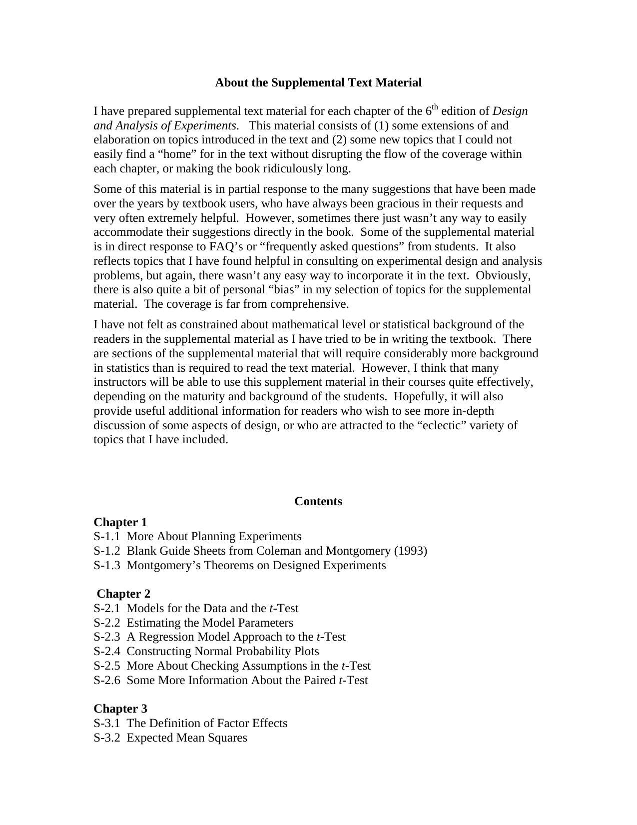 About the Supplemental Text Material by all supplements