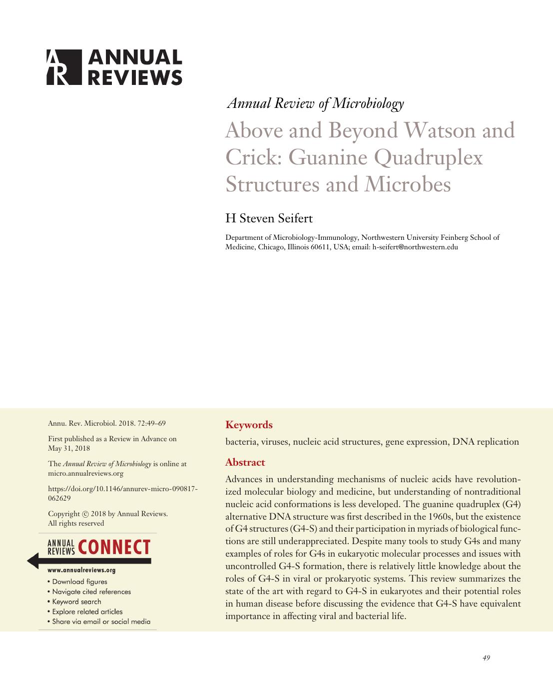 Above and Beyond Watson and Crick: Guanine Quadruplex Structures and Microbes by H Steven Seifert