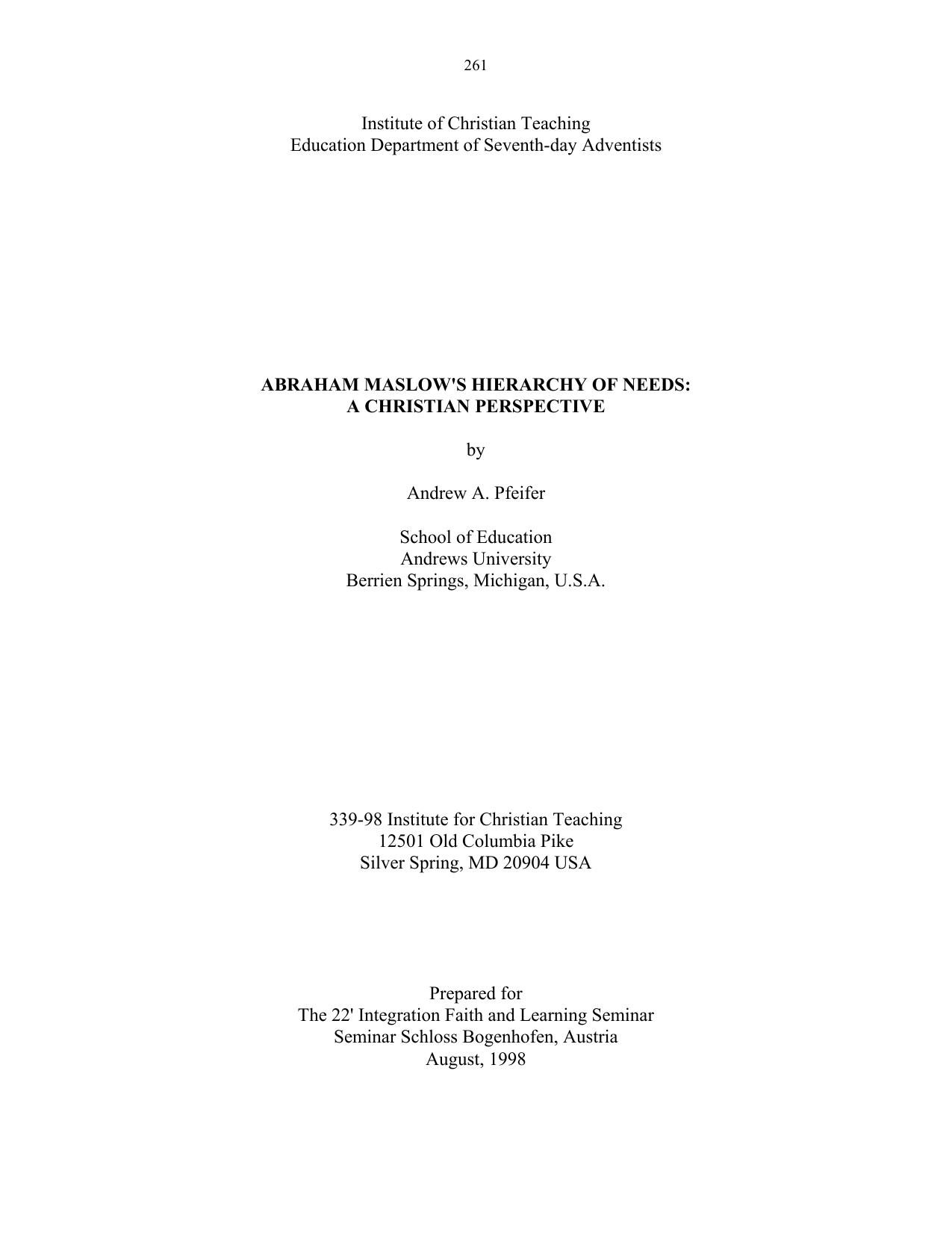 Abraham Maslow's Hierarchy Of Needs [A Christian Perspective] by Unknown