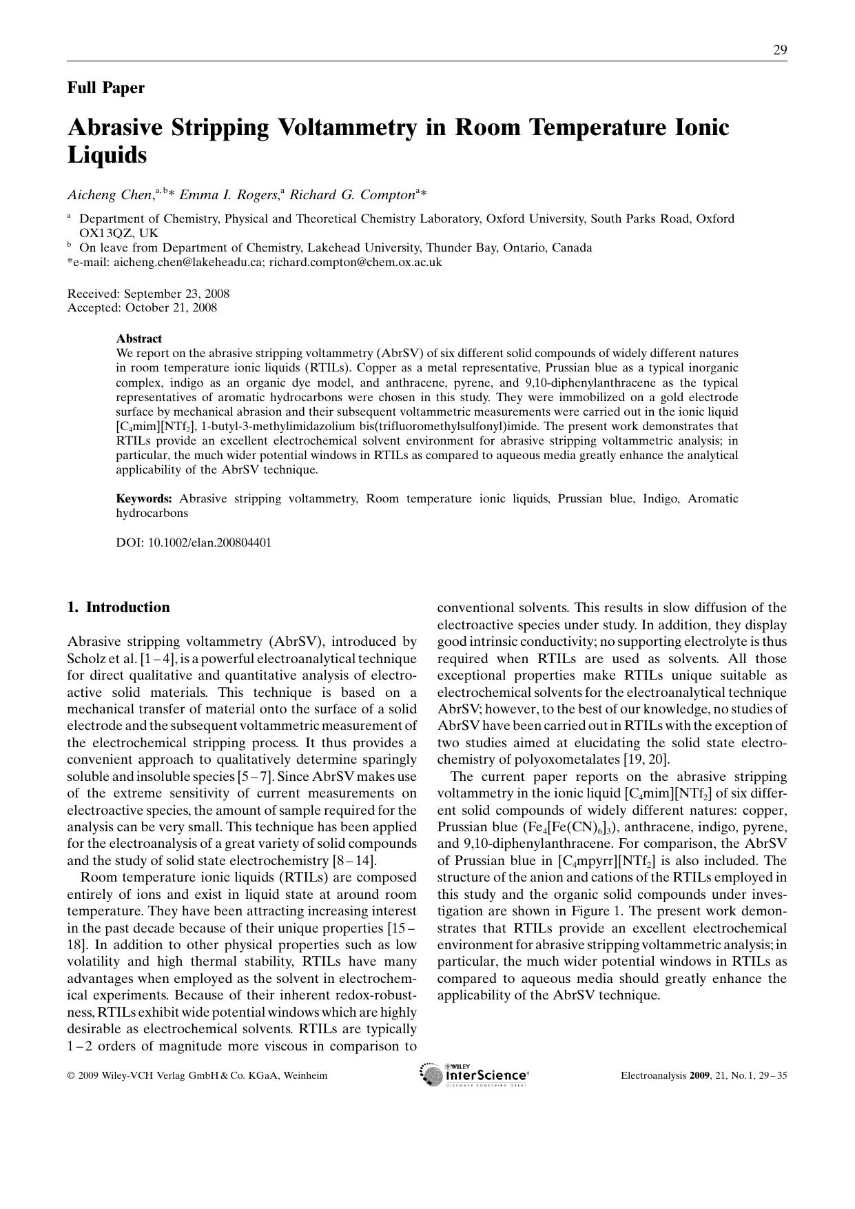 Abrasive Stripping Voltammetry in Room Temperature Ionic Liquids by Unknown